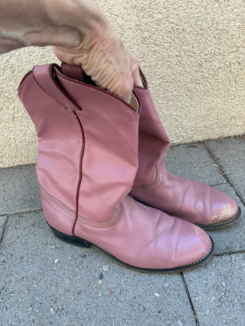 Laredo Roper Boots Womens 8 Rose Tan Leather Cowgirl Western USA Vintage 6927